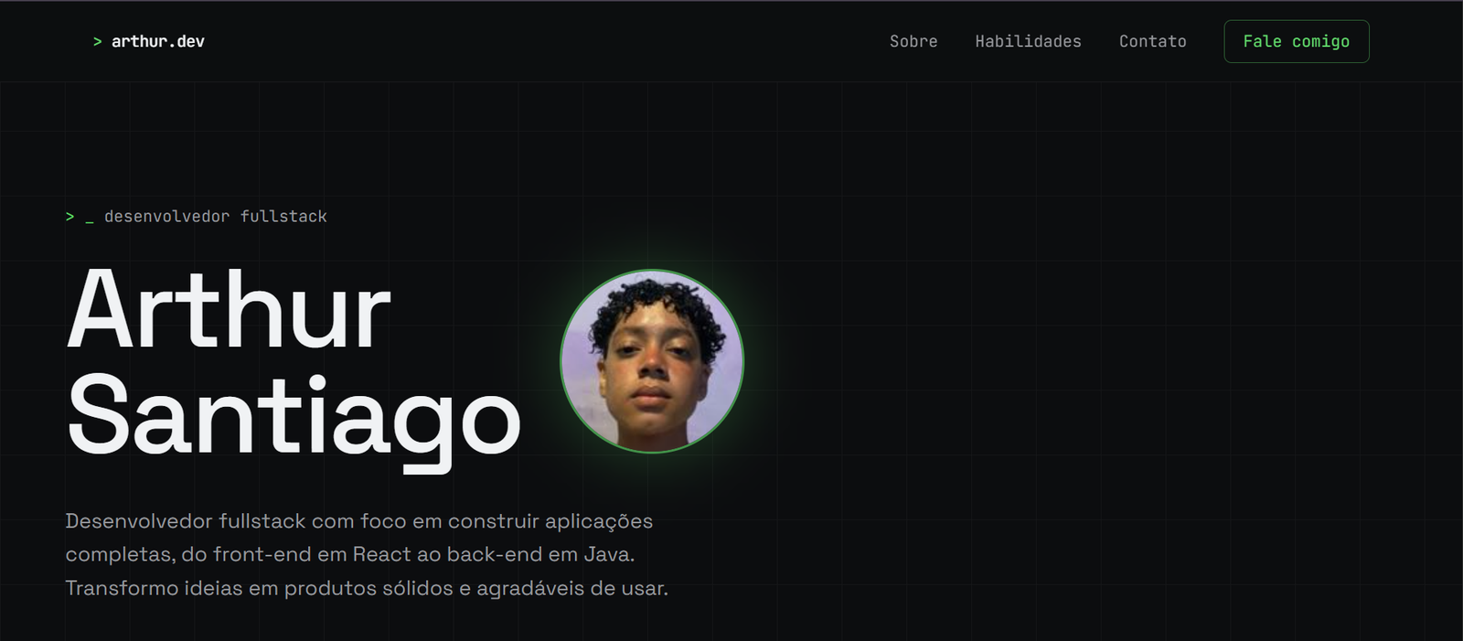 Arthur.dev - Primeira versão do portfólio de Arthur Santiago